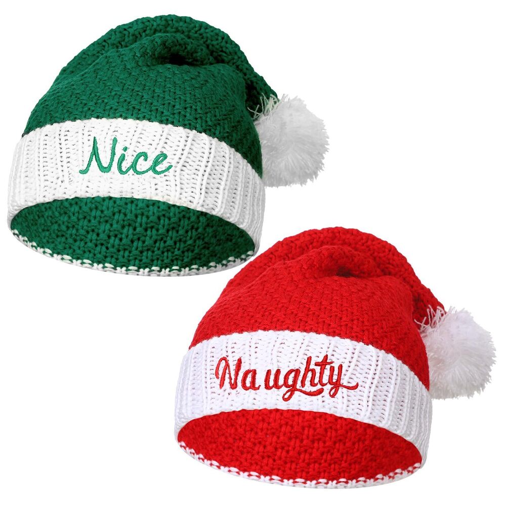 8256 2 Pcs Naughty and Nice Christmas Knitted Santa Hats Christmas Plush